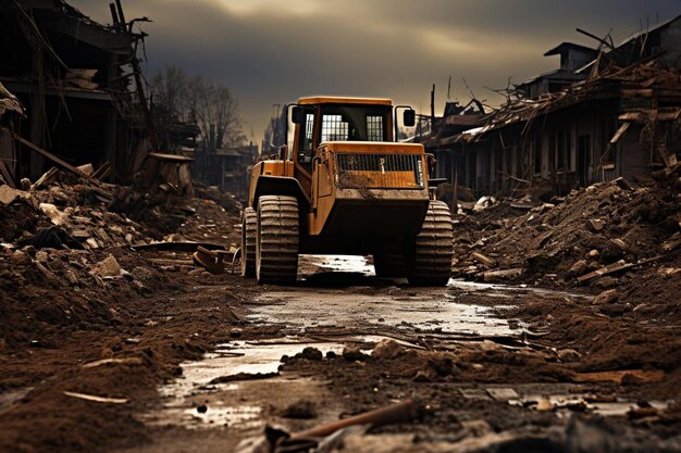 Bulldozer mit Baustelle im Vordergrund Bestes Bild von Bulldozer