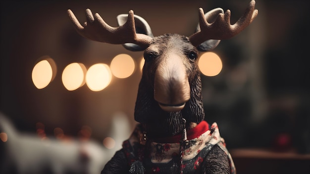 Foto bullenelch mit weihnachtlicher roter fliege