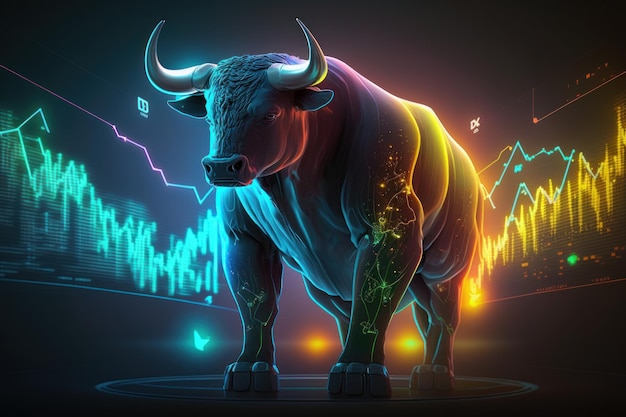 Bullenhandel mit Computer Bullish in Aktienmarkt und Kryptowährung Generative Ai erstellt