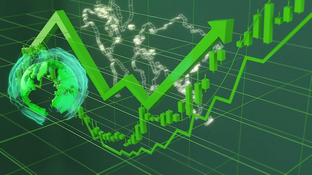 Bullenmarkt-Aktiendiagramm auf grünem Hintergrund stock market upbusiness finance and investment3d rendering