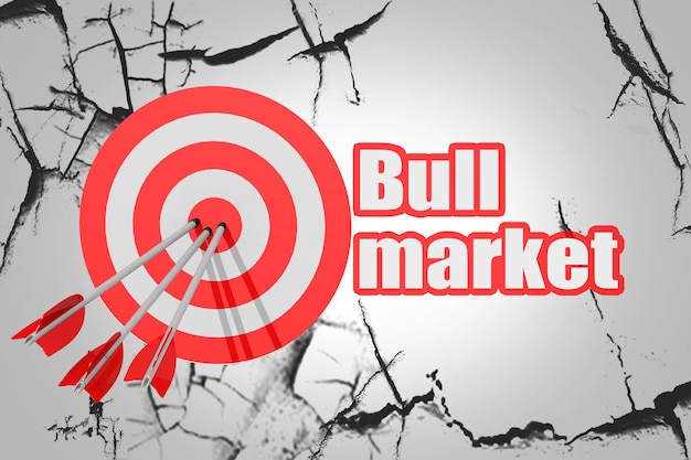 Bullenmarktwort mit rotem Pfeil und Brett