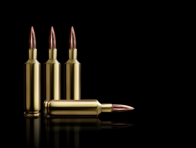 Bullet aislado sobre fondo negro con reflexión 3D Render