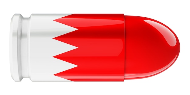 Bullet con bandera de Bahrein 3D rendering aislado sobre fondo blanco.