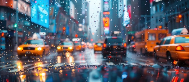 La bulliciosa calle de la ciudad bajo la lluvia