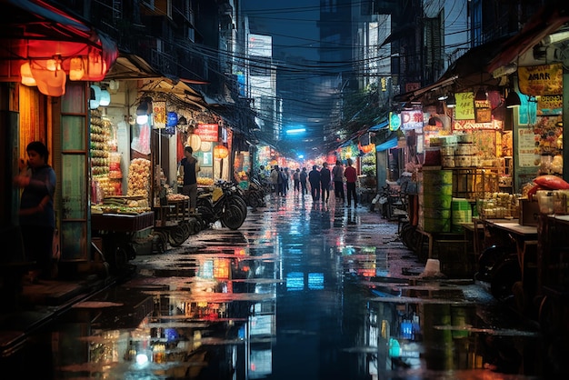 El bullicioso mercado nocturno del paisaje urbano