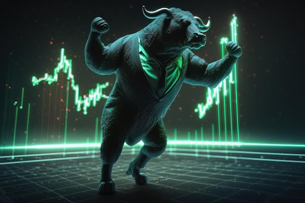 Bullische bullische Divergenz am Aktienmarkt mit grünem Diagrammhintergrund Generative KI