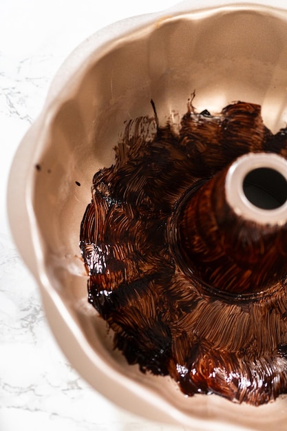 Bundt pan prepcocoa encurtamento para cozimento perfeito