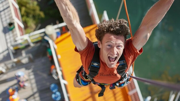 Foto bungee-sprung auf dem himmelsturm