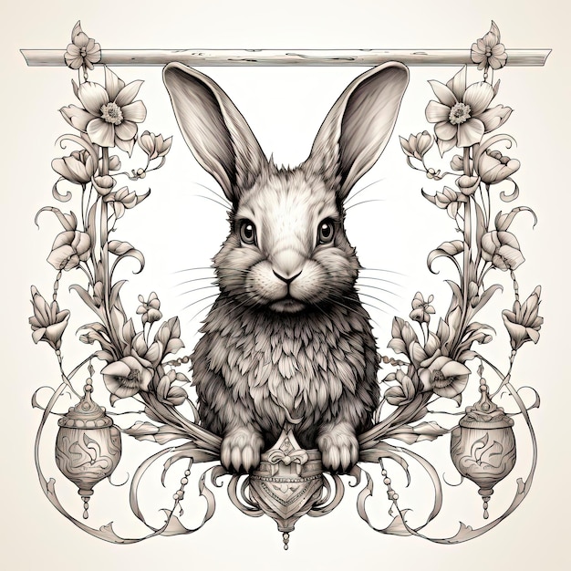 Foto bunny bunting y huevos de pascua dibujado en el boceto