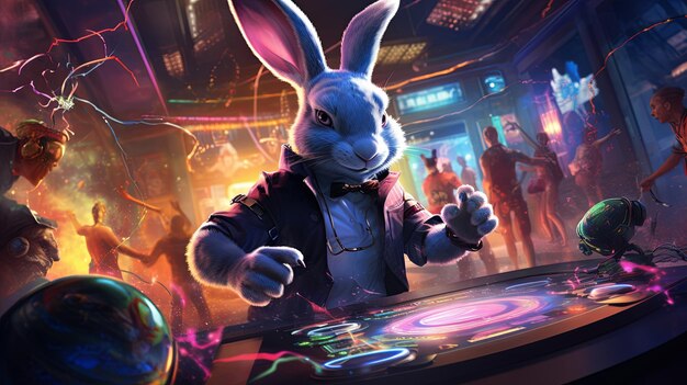 Bunny DJ haciendo girar las pistas