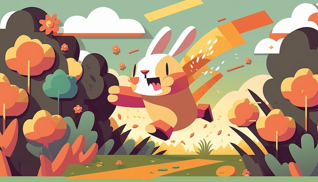 Bunny Hop Uma ilustração divertida de uma IA geradora de primavera