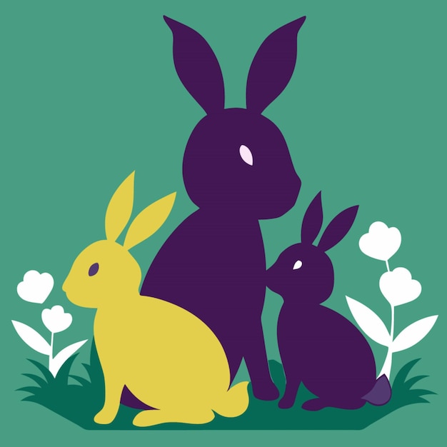 Bunny Silhouettes Trio auf einem lebendigen Hintergrund