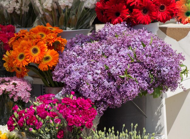 Bunt blühende Blumen in Vase