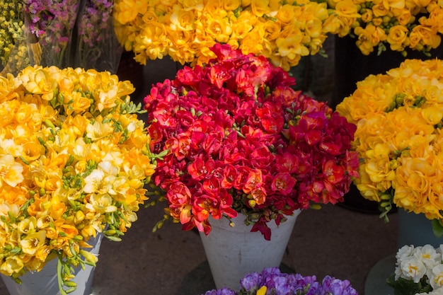 Bunt blühende Blumen in Vase