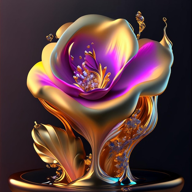 Bunte 3D-Blume aus flüssigem Gold