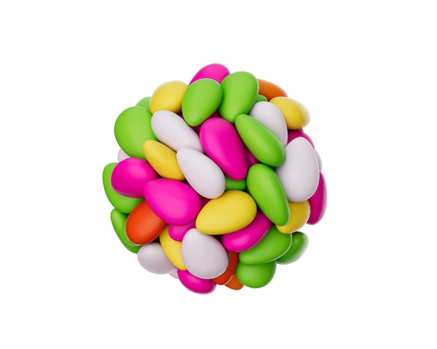 Bunte 3D-Mandelbonbons, mit Zucker überzogene Mandelbonbonkugel auf weißem Hintergrund, 3D-Illustration