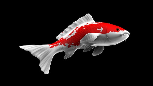 Bunte 3D-Rendering-Koi-Fische mit weißen und roten Farbmustern und Seitenansicht