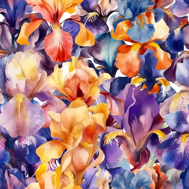 Bunte Aquarell-Iris-Blumen, nahtloses Blumenmuster