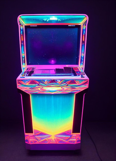 Bunte Arcade-Maschine, die auf einem Tisch sitzt, generative KI