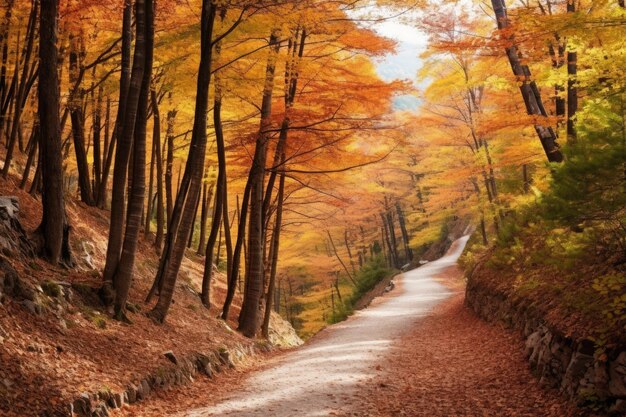 Bunte Bäume und Fußweg im Herbstpark