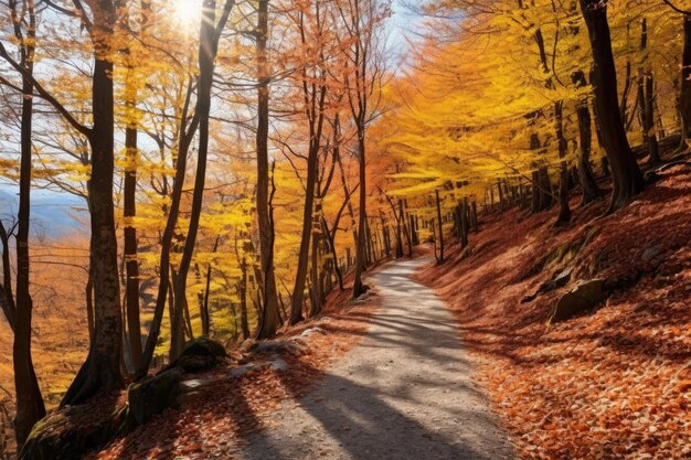 Bunte Bäume und Fußweg im Herbstpark