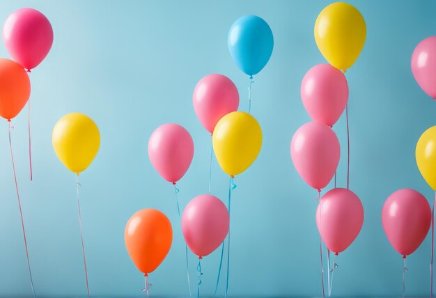 bunte Ballons auf blauem Hintergrund Ferienkonzept bunte Ballons auf blauem Hintergrund