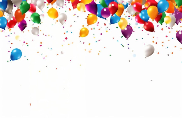 bunte Ballons und Geburtstagsgeschenke auf einem weißen Tisch