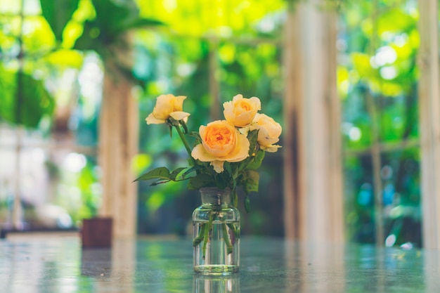 bunte Blume auf Couchtisch im Freien