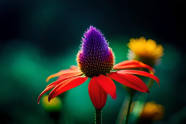 bunte Blume mit einem grünen Blatt