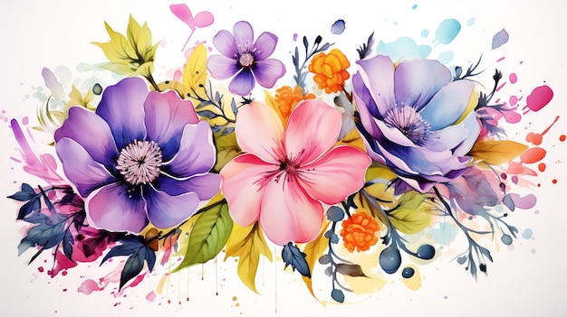 bunte Blumen-Aquarellmalerei-Hintergrund generative KI