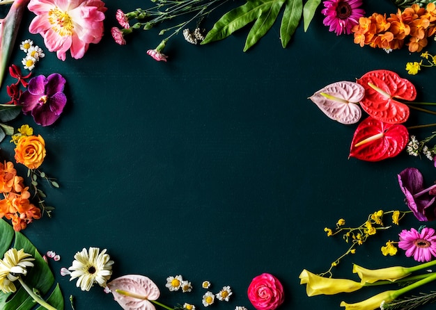 Bunte Blumen auf schwarzem Hintergrund