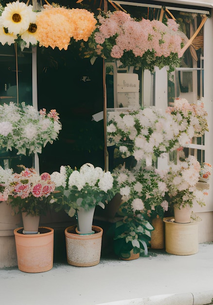 Bunte Blumen vor dem Blumenladen