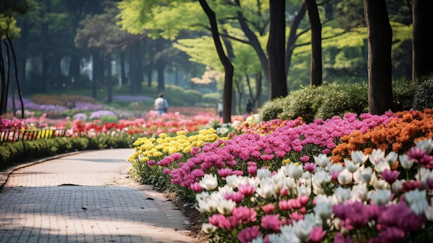 bunte Blumenbeete im Park