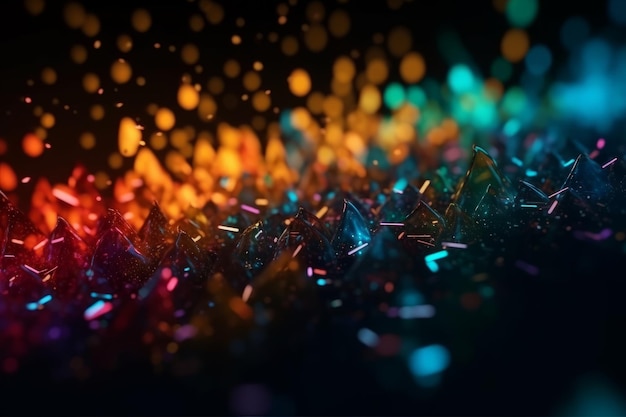 Bunte Bokeh-Partikel, die vom abstrakten Neon-Hintergrund fallen. Generative KI