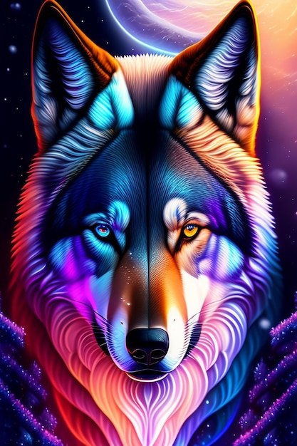 Bunte Collagenkunst des Wolfs
