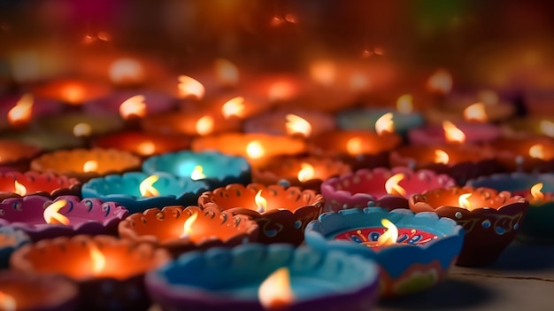 Bunte Diya-Lampen leuchten während der Diwali-Feier