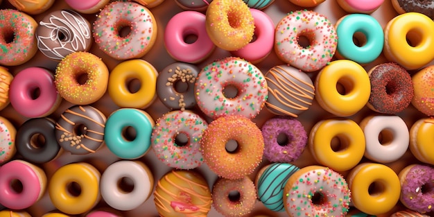 Bunte Donuts Hintergrund Draufsicht mit KI generiert