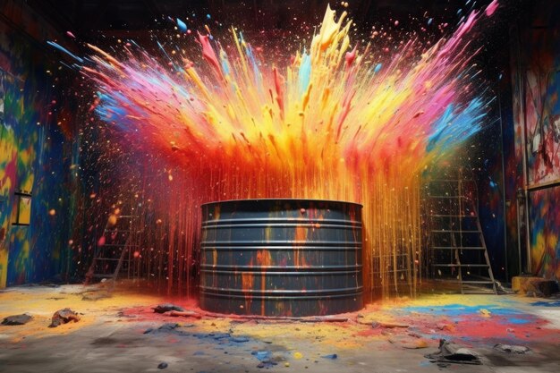 Bunte Farbexplosion im Wassertank, erzeugt mit generativer KI
