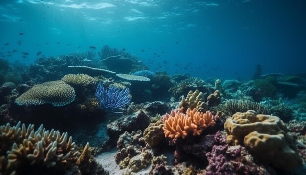 Bunte Fische schwimmen in einem ruhigen, von KI erzeugten Korallenriff