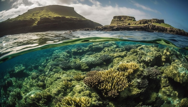 Foto bunte fische schwimmen in einer majestätischen unterwasserlandschaft, die von ki erzeugt wurde