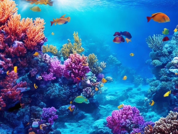 Bunte Fische und Korallen in einem lebendigen Korallenriff-Ökosystem