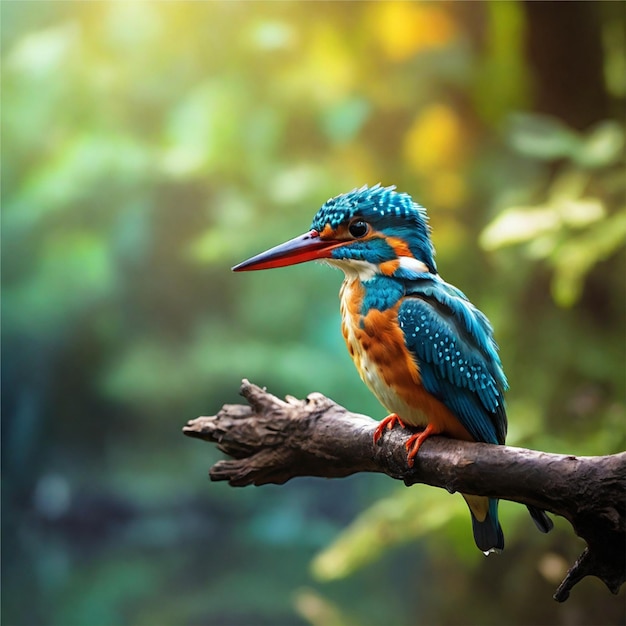 bunte Fischvögel sitzen auf dem Zweig im Wald mit einem schönen Hintergrund