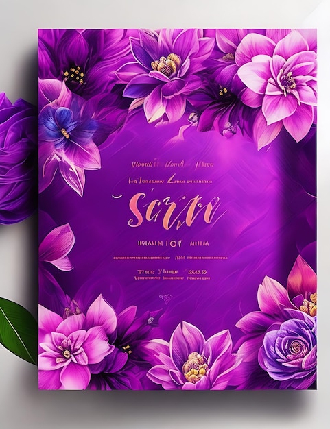 Bunte florale Hochzeitseinladungskarten-Vorlage in Magenta, elegantes Design im A4-Format