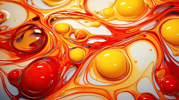 Bunte flüssige Kunst, glänzende flüssige Säure-Textur, rote gelbe Blasen, abstrakter Öleffekt, generative KI