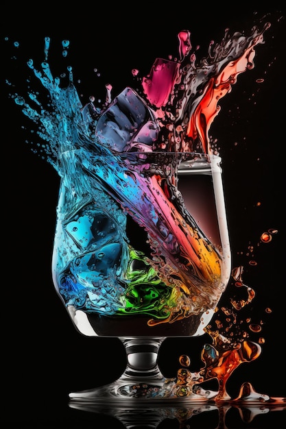 Bunte Flüssigkeit, die in ein Glas Wasser spritzt, erzeugt künstliche Intelligenz