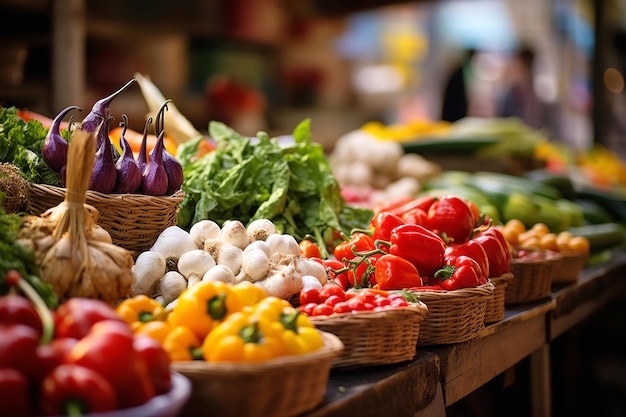 Bunte frische Zutaten in einem italienischen Marktstand