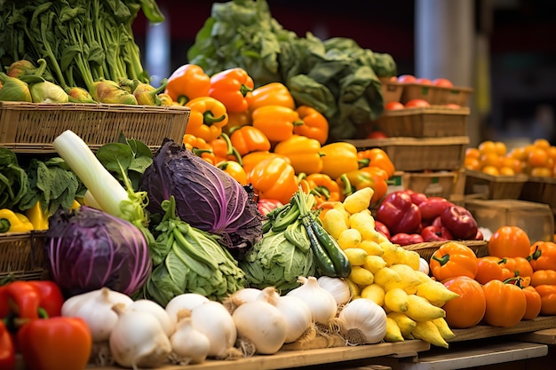 Bunte frische Zutaten in einem italienischen Marktstand