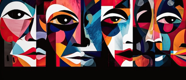 Bunte geometrische Gesichter mit Augenformen für konzeptionelle Collagen, perfekt für Poster und Web