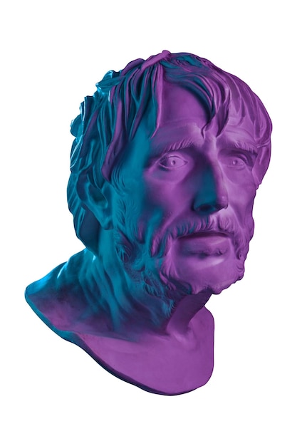 Bunte Gipskopie der antiken Statue von Lucius Seneca Kopf für Künstler isoliert auf weißem Hintergrund Seneca 4 v. Chr. 65 n. Chr. Römischer stoischer Philosoph, Staatsmann und Tutor des zukünftigen Kaisers Nero