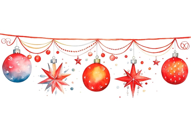 Bunte Girlanden-Weihnachts- und Neujahrsthema im Aquarell-Stil isoliert auf Weiß